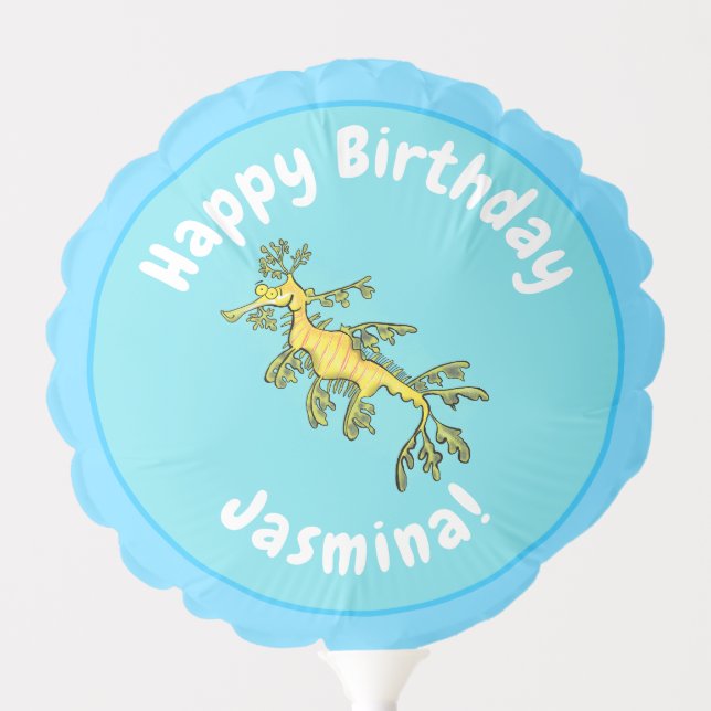 Cute funny leafy sea dragon cartoon illustration balloon (Front)