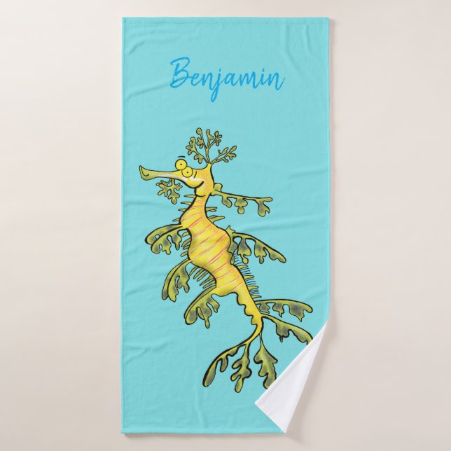Cute funny leafy sea dragon cartoon illustration bath towel set (Bath Towel)