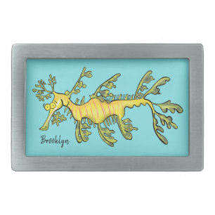Cute funny leafy sea dragon cartoon illustration belt buckle