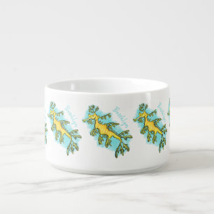 Cute funny leafy sea dragon cartoon illustration bowl