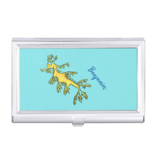 Cute funny leafy sea dragon cartoon illustration business card case