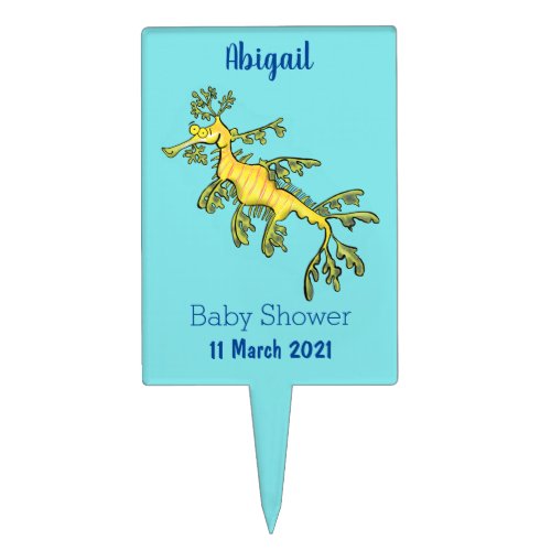 Cute funny leafy sea dragon cartoon illustration cake topper