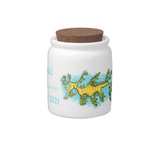 Cute funny leafy sea dragon cartoon illustration candy jar