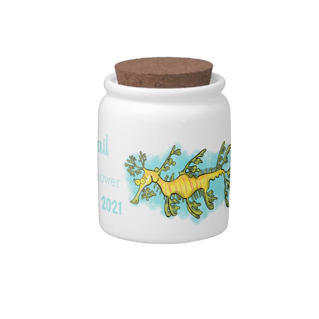 Cute funny leafy sea dragon cartoon illustration candy jar (Right)