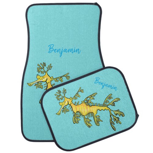 Cute funny leafy sea dragon cartoon illustration  car floor mat