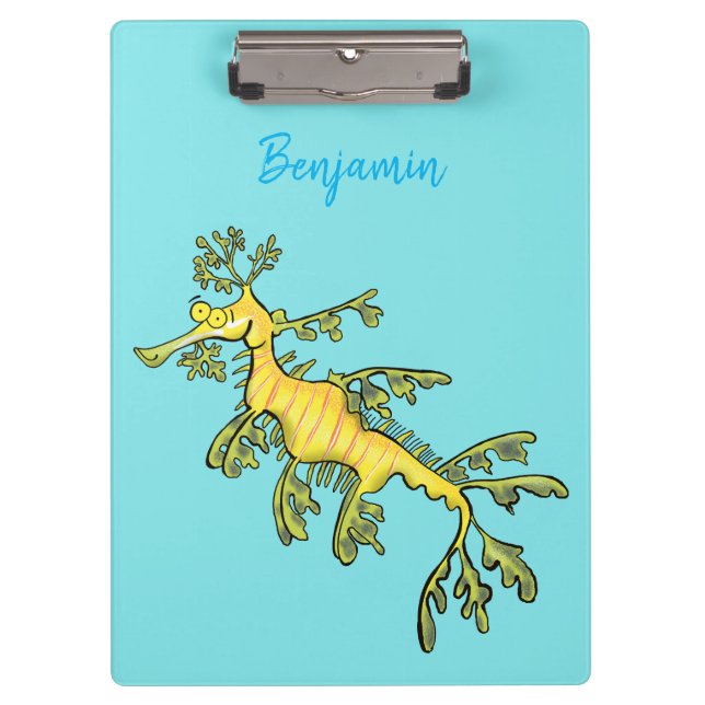 Cute funny leafy sea dragon cartoon illustration clipboard (Front)