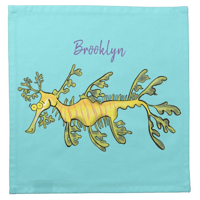 Cute funny leafy sea dragon cartoon illustration cloth napkin (Front)