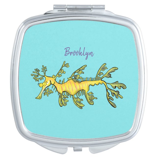 Cute funny leafy sea dragon cartoon illustration compact mirror (Front)