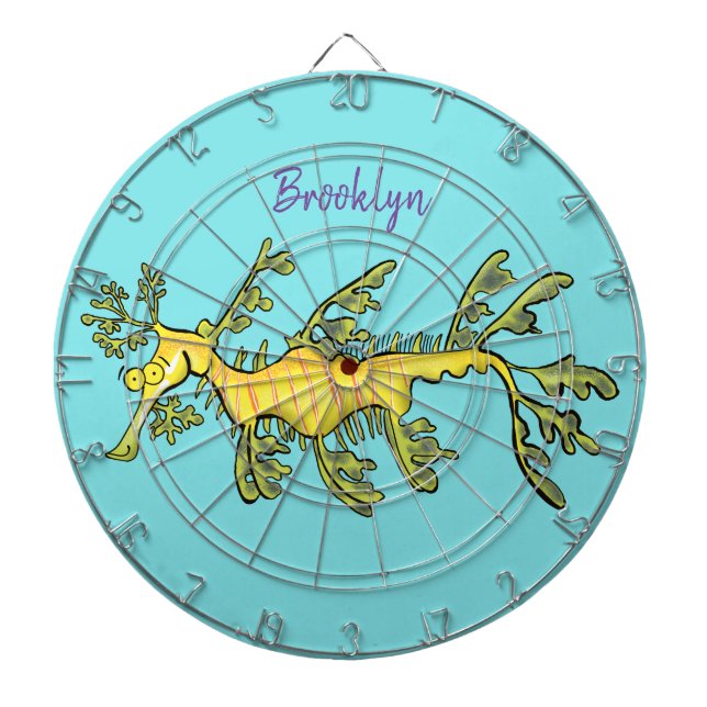 Cute funny leafy sea dragon cartoon illustration dart board (Front)