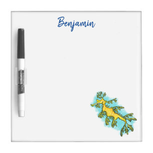 Cute funny leafy sea dragon cartoon illustration dry erase board