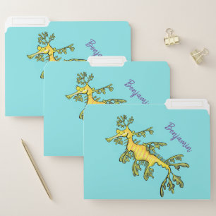 Cute funny leafy sea dragon cartoon illustration file folder