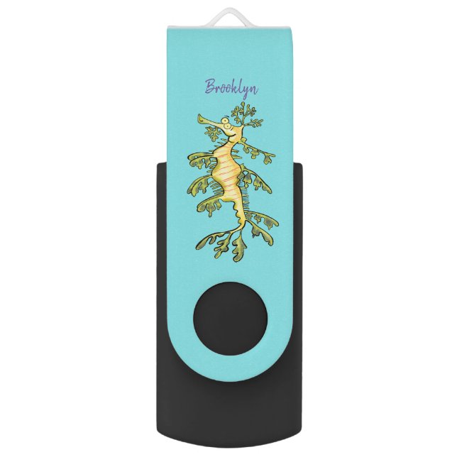 Cute funny leafy sea dragon cartoon illustration flash drive (Front Vertical)