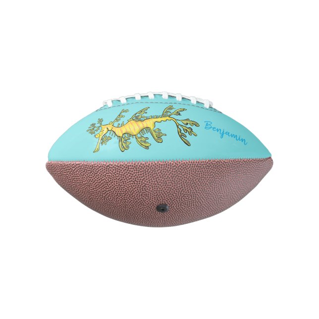 Cute funny leafy sea dragon cartoon illustration football (Rotated 270)