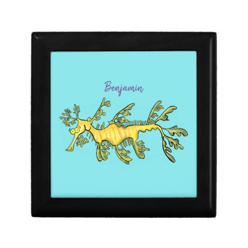 Cute funny leafy sea dragon cartoon illustration gift box
