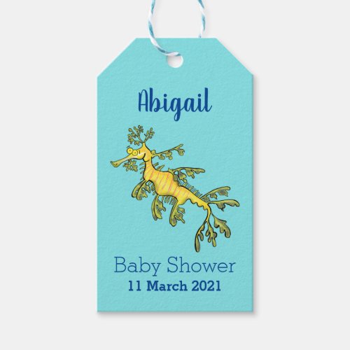 Cute funny leafy sea dragon cartoon illustration gift tags