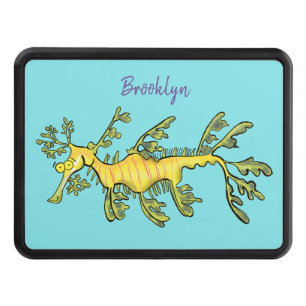 Cute funny leafy sea dragon cartoon illustration hitch cover