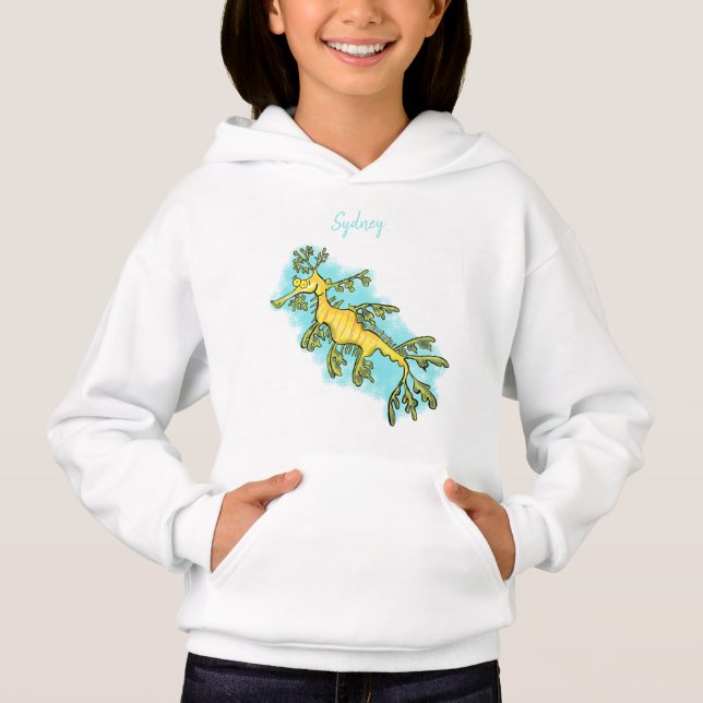 Cute funny leafy sea dragon cartoon illustration hoodie (Front)