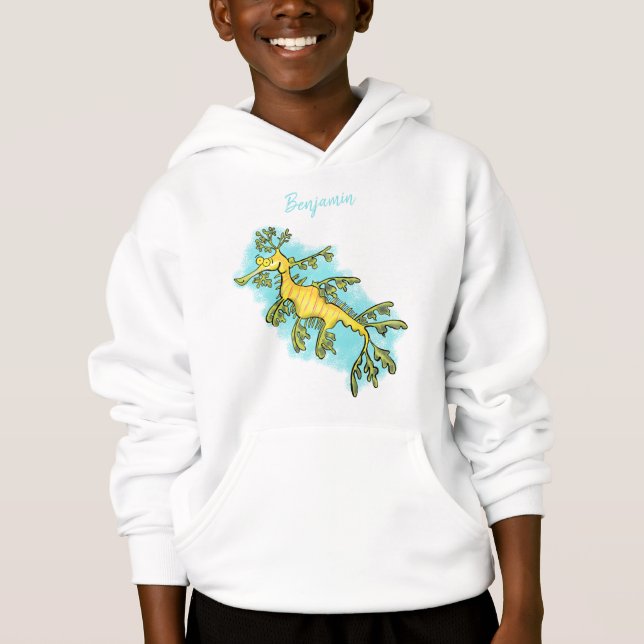 Cute funny leafy sea dragon cartoon illustration hoodie (Front)