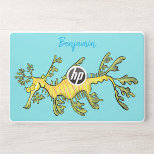 Cute funny leafy sea dragon cartoon illustration HP laptop skin