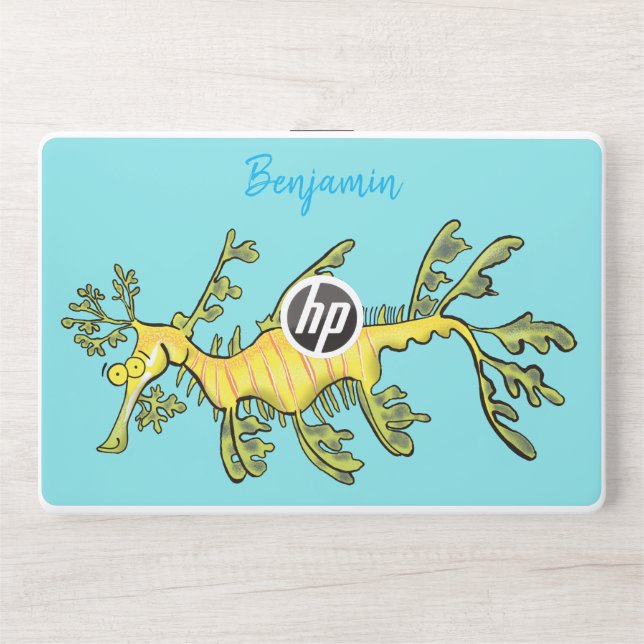 Cute funny leafy sea dragon cartoon illustration HP laptop skin (Front)