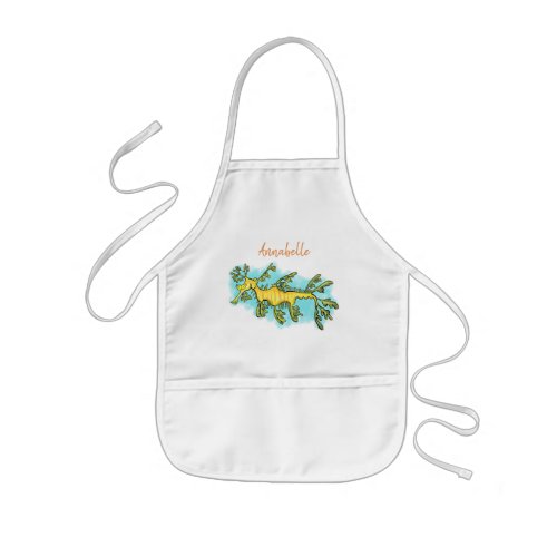 Cute funny leafy sea dragon cartoon illustration kids apron