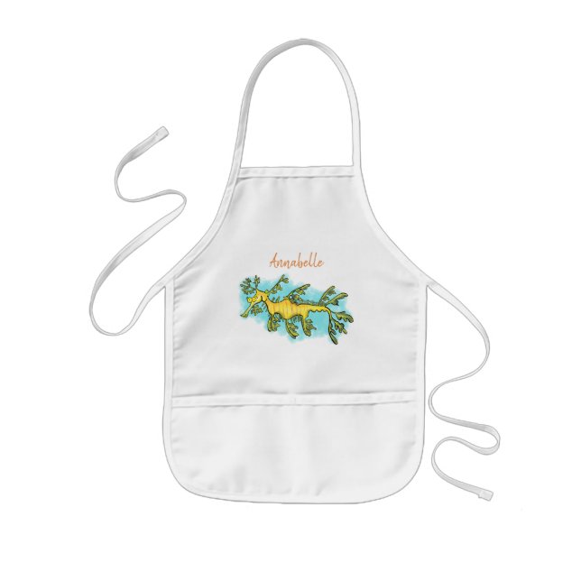 Cute funny leafy sea dragon cartoon illustration kids' apron (Front)