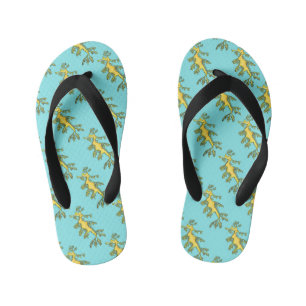 Cute funny leafy sea dragon cartoon illustration kid's flip flops