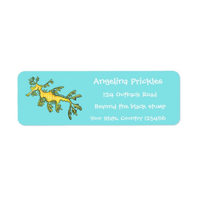 Cute funny leafy sea dragon cartoon illustration label (Front)