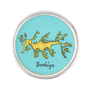 Cute funny leafy sea dragon cartoon illustration lapel pin