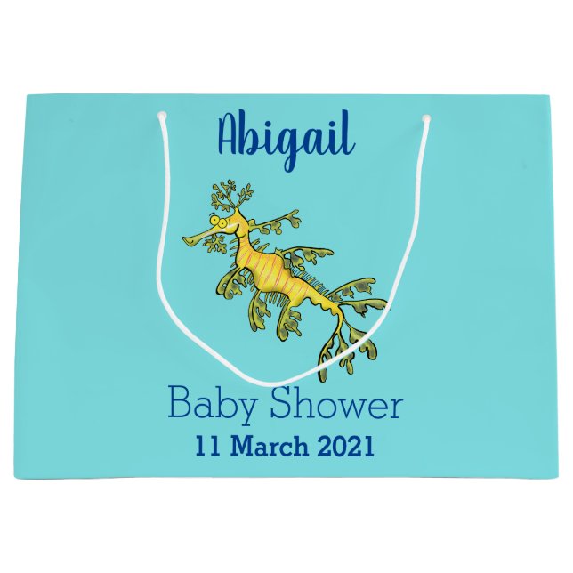Cute funny leafy sea dragon cartoon illustration large gift bag (Front)
