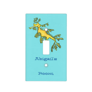 Cute funny leafy sea dragon cartoon illustration light switch cover