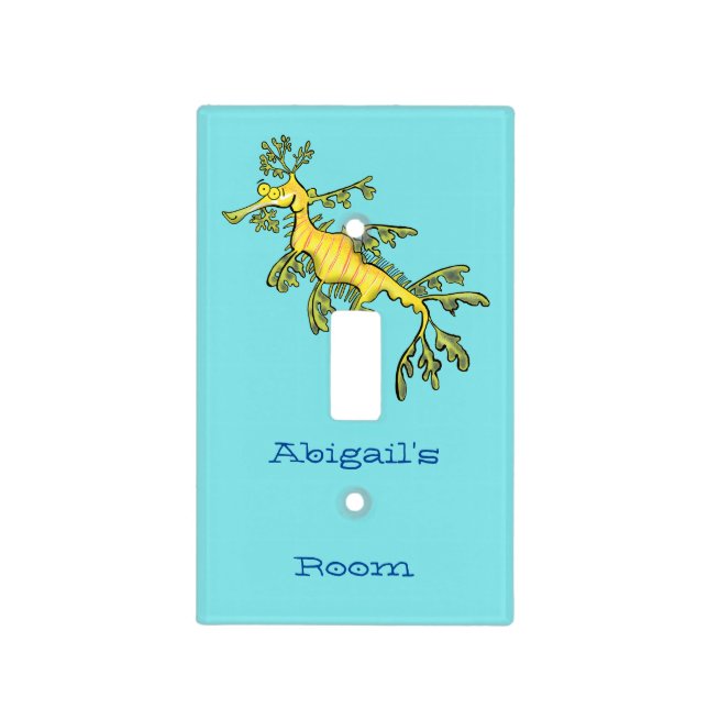 Cute funny leafy sea dragon cartoon illustration light switch cover (Front)
