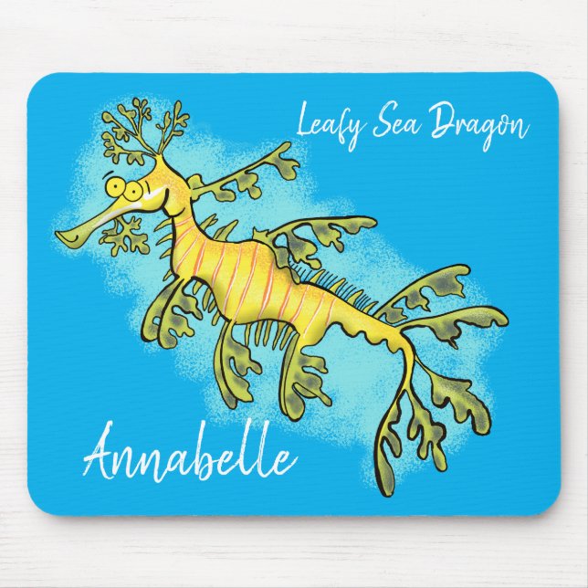 Cute funny leafy sea dragon cartoon illustration mouse pad (Front)