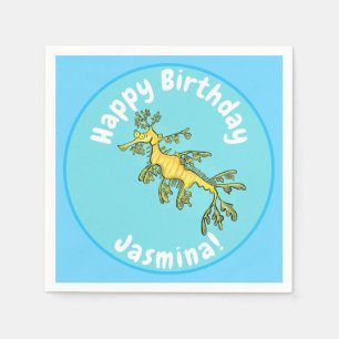 Cute funny leafy sea dragon cartoon illustration napkins