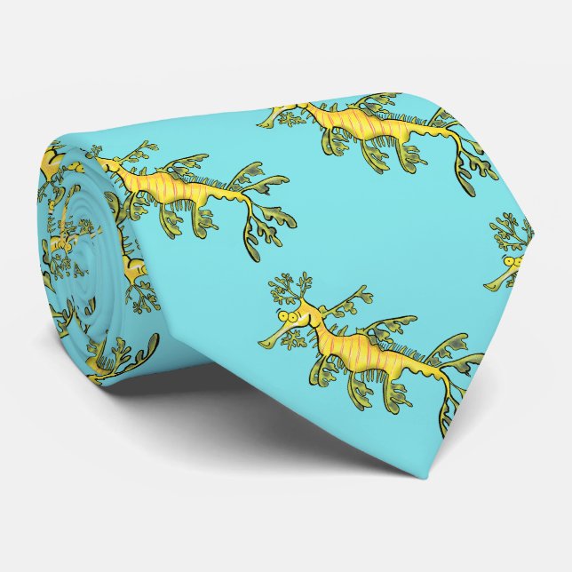 Cute funny leafy sea dragon cartoon illustration neck tie (Rolled)