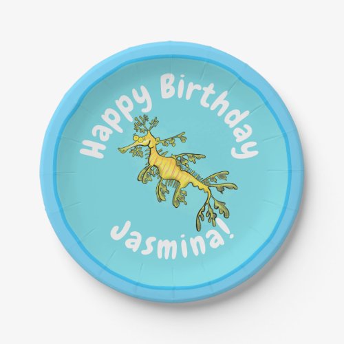 Cute funny leafy sea dragon cartoon illustration paper plates