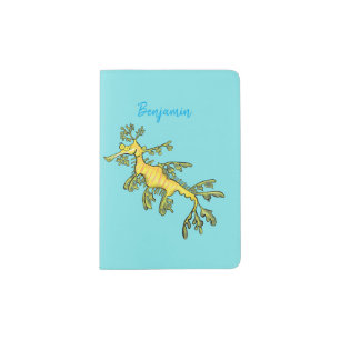 Cute funny leafy sea dragon cartoon illustration passport holder