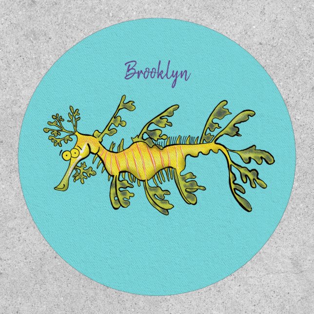 Cute funny leafy sea dragon cartoon illustration patch (Front)