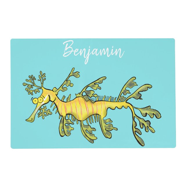 Cute funny leafy sea dragon cartoon illustration placemat (Front)