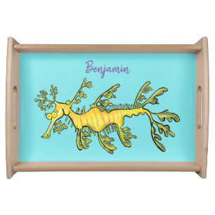 Cute funny leafy sea dragon cartoon illustration serving tray
