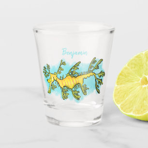 Cute funny leafy sea dragon cartoon illustration shot glass