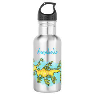 Cute funny leafy sea dragon cartoon illustration stainless steel water bottle