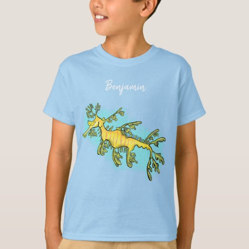 Cute funny leafy sea dragon cartoon illustration T_Shirt
