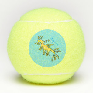 Cute funny leafy sea dragon cartoon illustration tennis balls