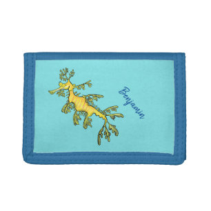 Cute funny leafy sea dragon cartoon illustration trifold wallet