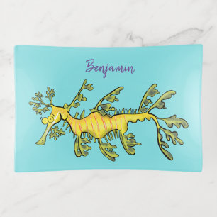 Cute funny leafy sea dragon cartoon illustration trinket tray