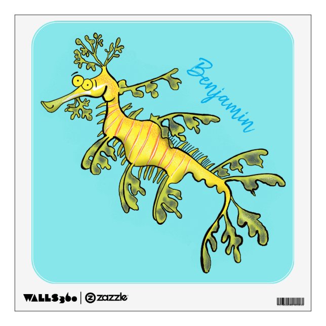 Cute funny leafy sea dragon cartoon illustration wall decal (Front)