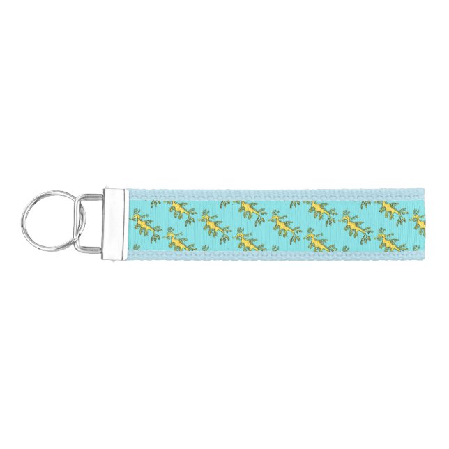 Cute funny leafy sea dragon cartoon illustration wrist keychain (Keys on Left)