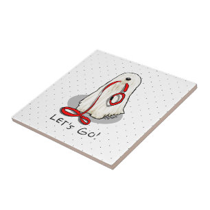 Cute Funny Let's Go! Walk Komondor Dog with Leash Ceramic Tile
