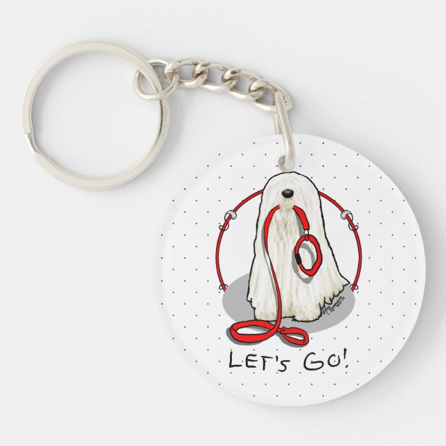 Cute Funny Let's Go! Walk Komondor Dog with Leash Keychain (Front)